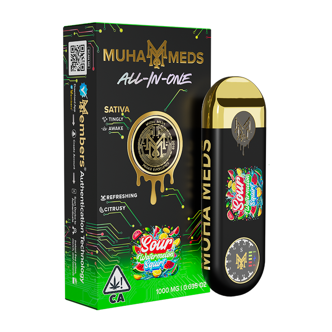 Magic Sour Watermelon Squirt 1g disposable vape by Muha Meds, featuring a delicious sour watermelon flavor, smooth hits, and high-quality cannabis extract.