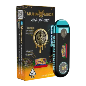 Donnie Burger 1g hash rosin disposable vape by Muha Meds. Premium hybrid hash rosin extract in a convenient all-in-one disposable vape. Smooth, flavorful, and high-quality cannabis experience.