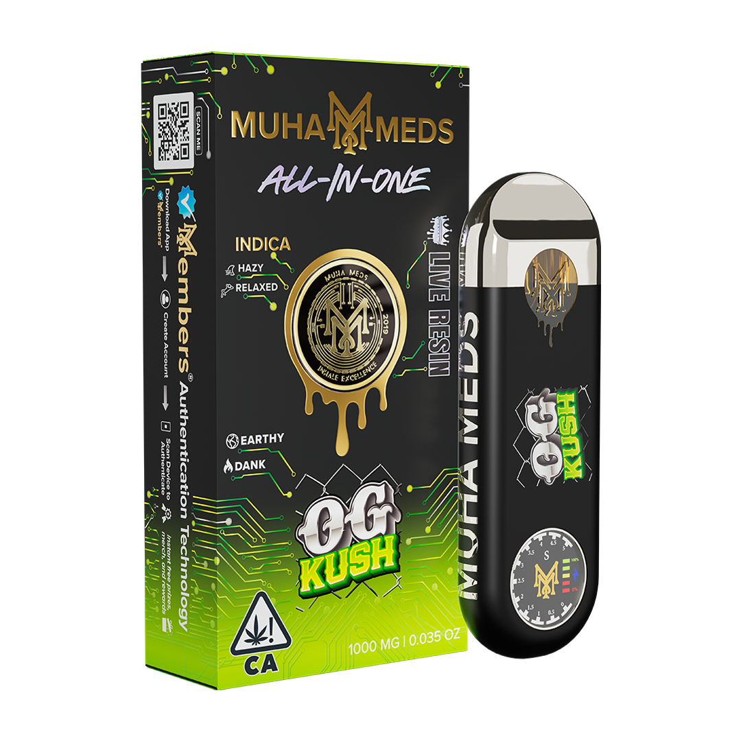 OG Kush disposable vape featuring a classic indica strain known for earthy pine flavors, potent THC effects, and smooth vapor in a ready-to-use disposable device.