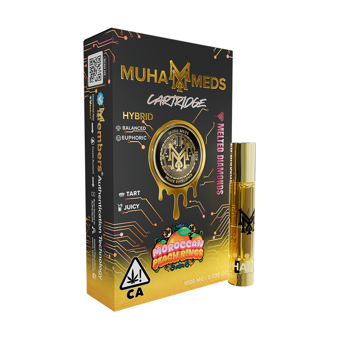 Moroccan Peach Rings cannabis vape cartridge featuring a sweet peach candy flavor profile and smooth, high-quality vapor.