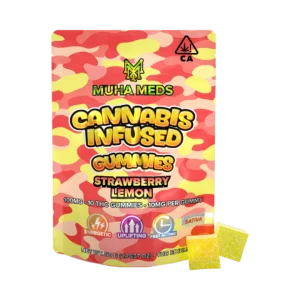 Strawberry Lemon Gummies cannabis-infused edibles featuring sweet strawberry and tangy lemon flavor in soft chew form